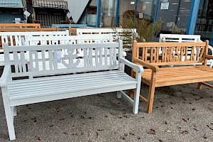 AKTION Gartenbänke GARTENBANK mit Schriftzug TEAK